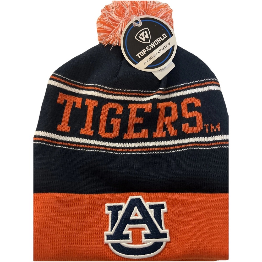 Top of the World Men's Auburn University Fashion Knit Cuffed Beanie with Pom NWT